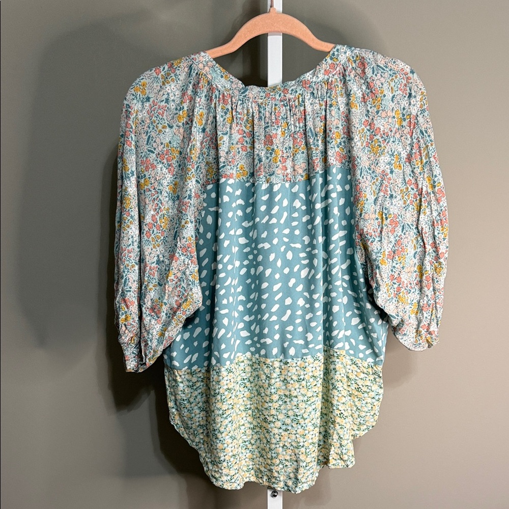 Umgee Boho Patchwork Blouse Size Small - image 7